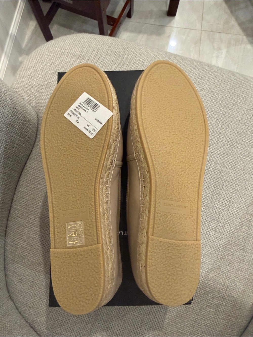 Saint Laurent Rose Poudre Leather Espadrille Loafers with Embossed YSL - Picture 5 of 8